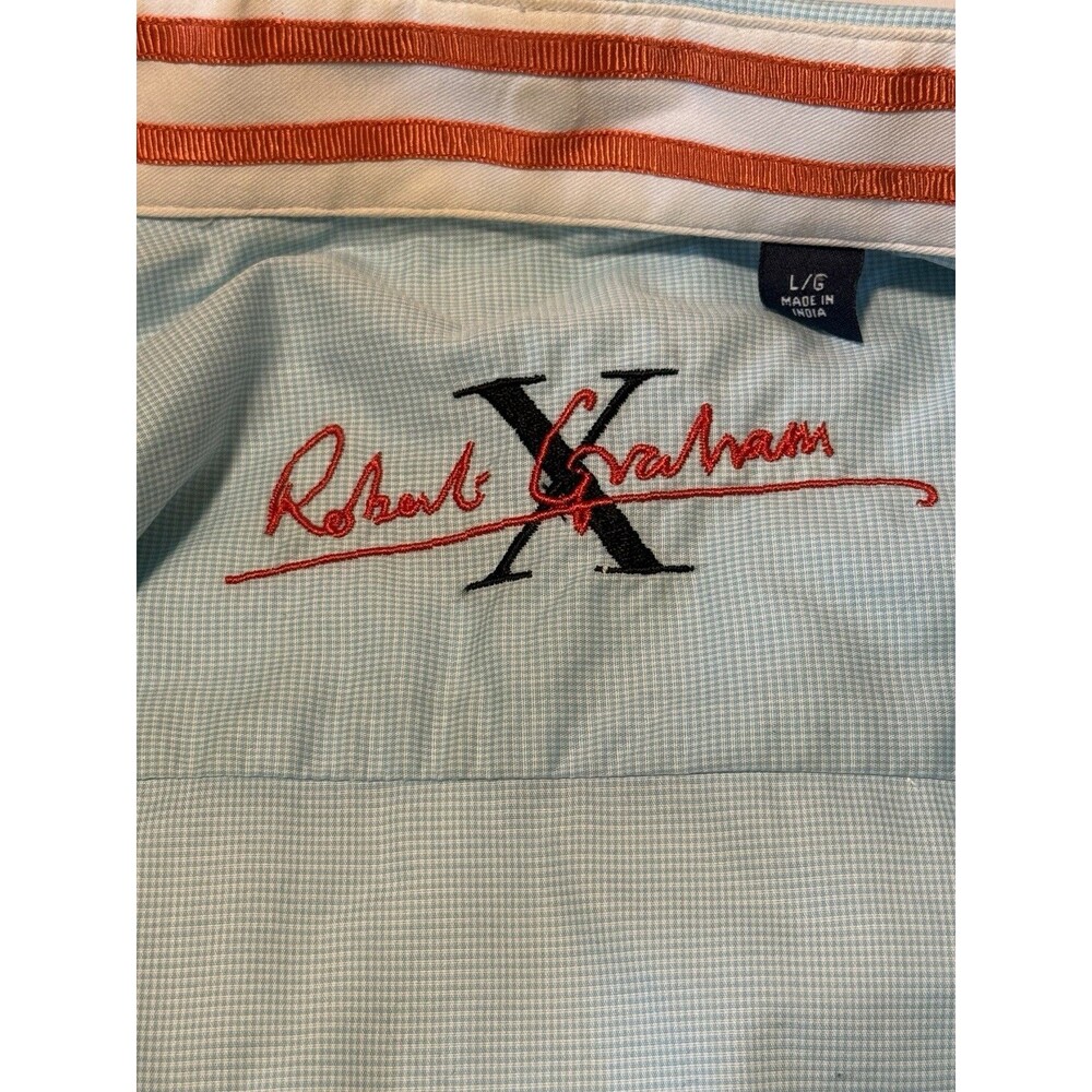 Robert Graham X Blue Micro Check Button Down Shirt Mens Large